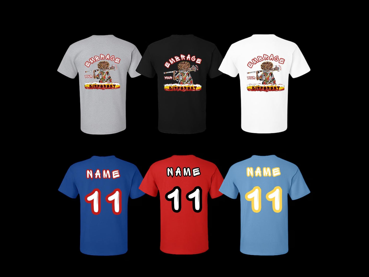 Embrace Your Different Lacrosse Tee – Bold Artistic Player Design